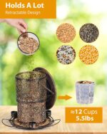 Solar Bird Feeders for Outside, Retractable Metal Bird Feeder with 3 Water Cups - Image 2