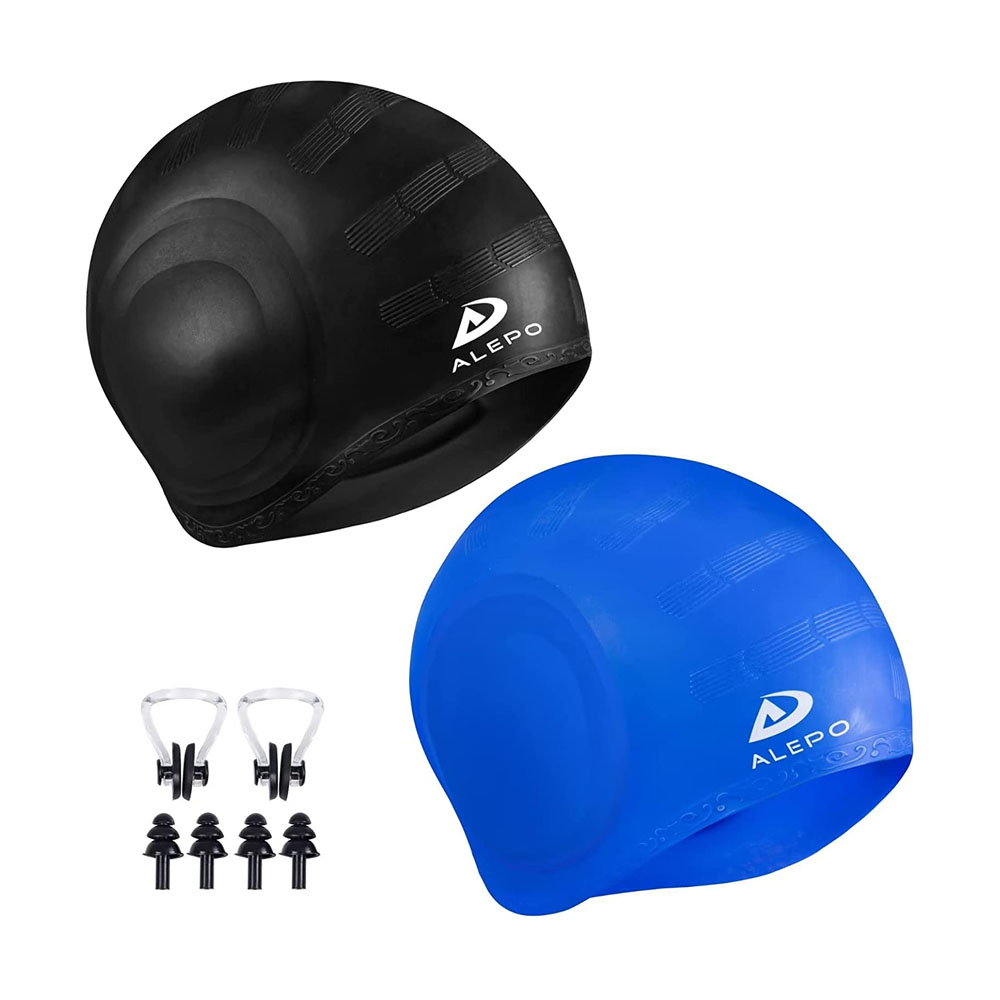 alepo1.jpg 2 Pack Unisex Swim Caps with 3D Ear Protection - Image 1
