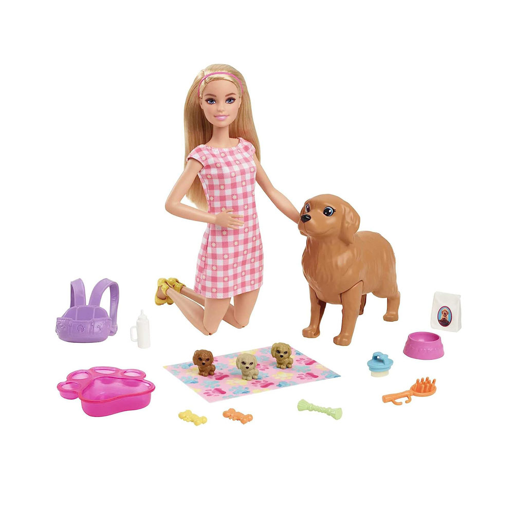 barbi1.jpg Barbie Doll and Pets, Blonde Doll with Mommy Dog - Image 1