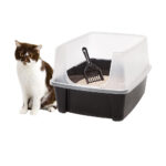 IRIS USA Open Top Cat Litter Tray with Scoop and Scatter Shield